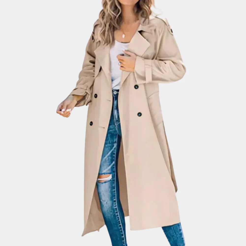 Women’s Double Breasted Trench Coat with Belted Waist and Classic Fit