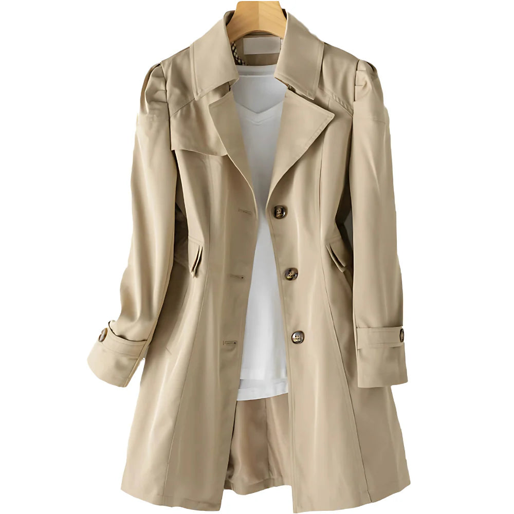 Women’s Water-Resistant Mid-Length Trench Coat with Adjustable Belt