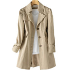 Women’s Water-Resistant Mid-Length Trench Coat with Adjustable Belt
