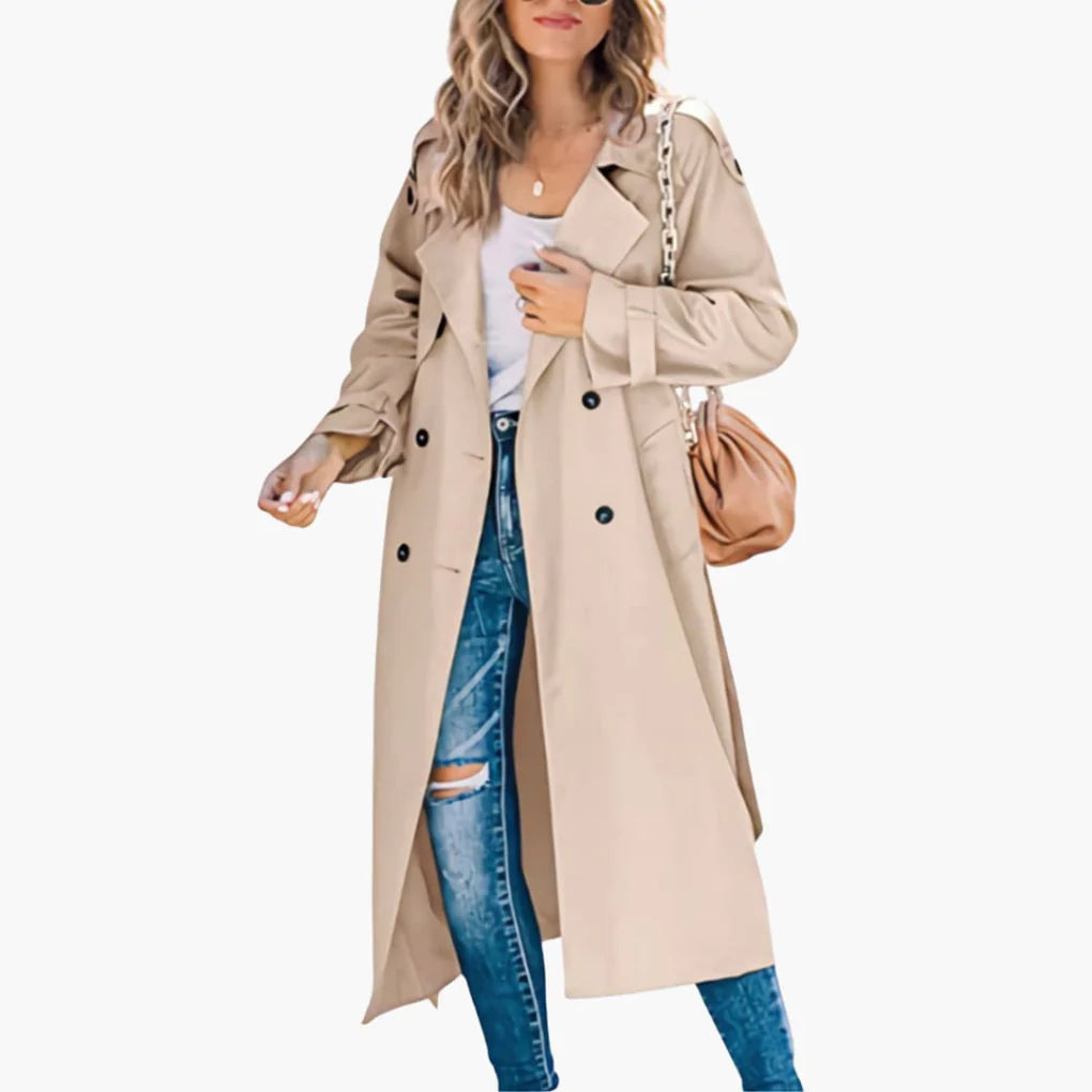 Women’s Button Placket Trench Coat with Adjustable Cuffs