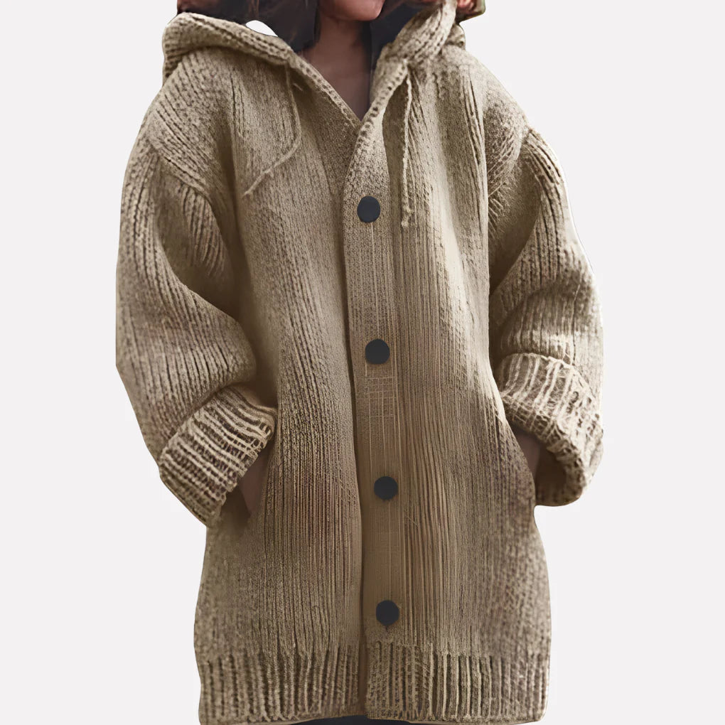 Women’s Long Hooded Open Cardigan – Extended Knit Layer