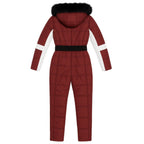 Red and white belted puffer ski suit by Les Odettes, Dolly Glamour Ski Suit Monosuit, designed for winter snow sports.