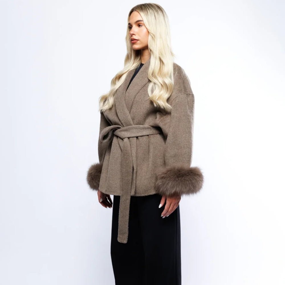 Women’s Down Puffer Jacket Faux Fur Collar Quilted Warm Fit - Dark Brown
