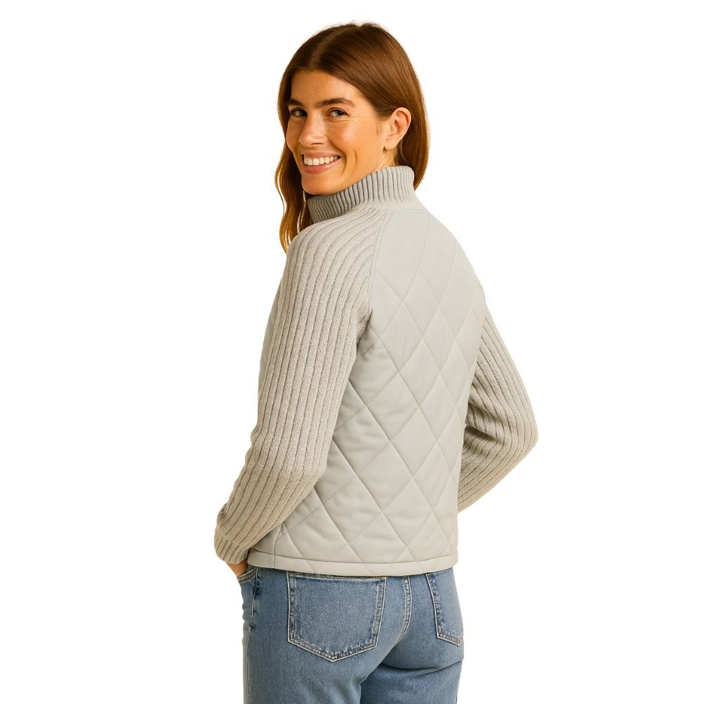 Quilted Hybrid Jacket Knit Sleeves Lightweight Insulated - Gray