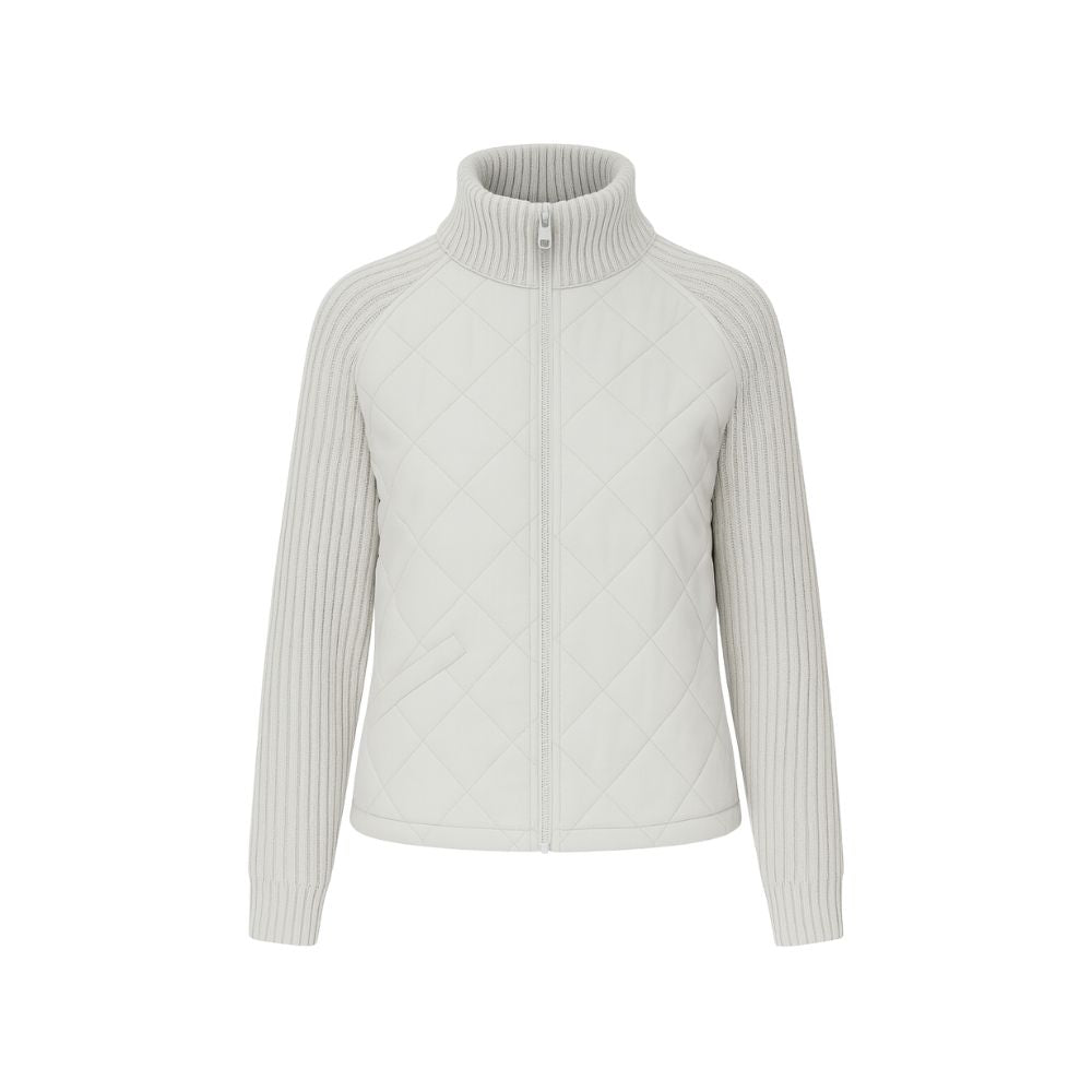 Quilted Hybrid Jacket Knit Sleeves Lightweight Insulated - Gray