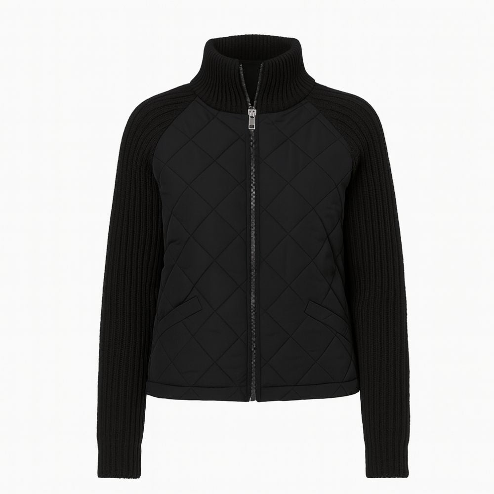 Quilted Hybrid Jacket Knit Sleeves Lightweight Insulated - Black