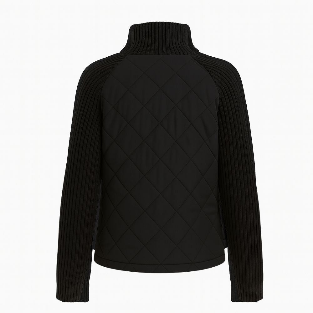 Quilted Hybrid Jacket Knit Sleeves Lightweight Insulated - Black