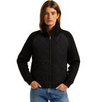 Quilted Hybrid Jacket Knit Sleeves Lightweight Insulated - Black