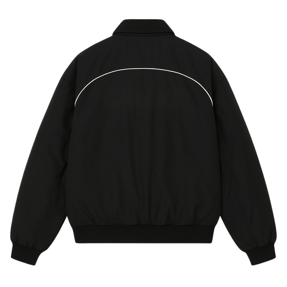Racing Jacket Padded Nylon Embroidered Streetwear -Black