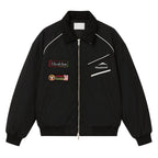 Racing Jacket Padded Nylon Embroidered Streetwear -Black