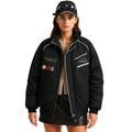 Racing Jacket Padded Nylon Embroidered Streetwear -Black