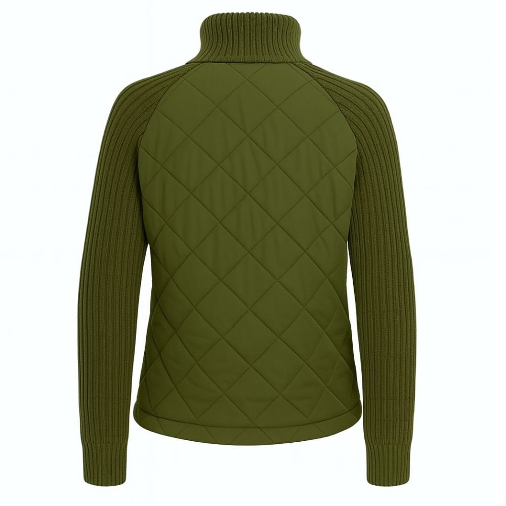 Quilted Hybrid Jacket Knit Sleeves Lightweight Insulated - Army Green