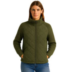 Quilted Hybrid Jacket Knit Sleeves Lightweight Insulated - Army Green