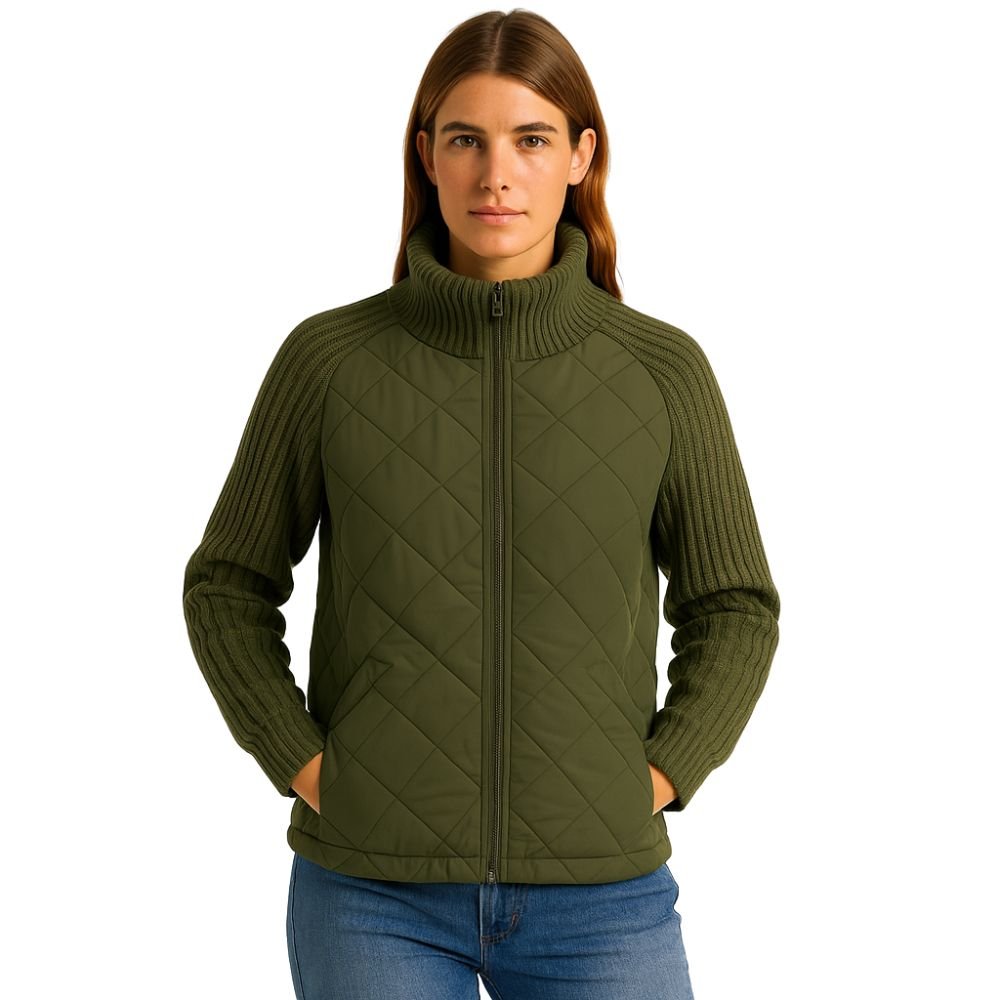 Quilted Hybrid Jacket Knit Sleeves Lightweight Insulated