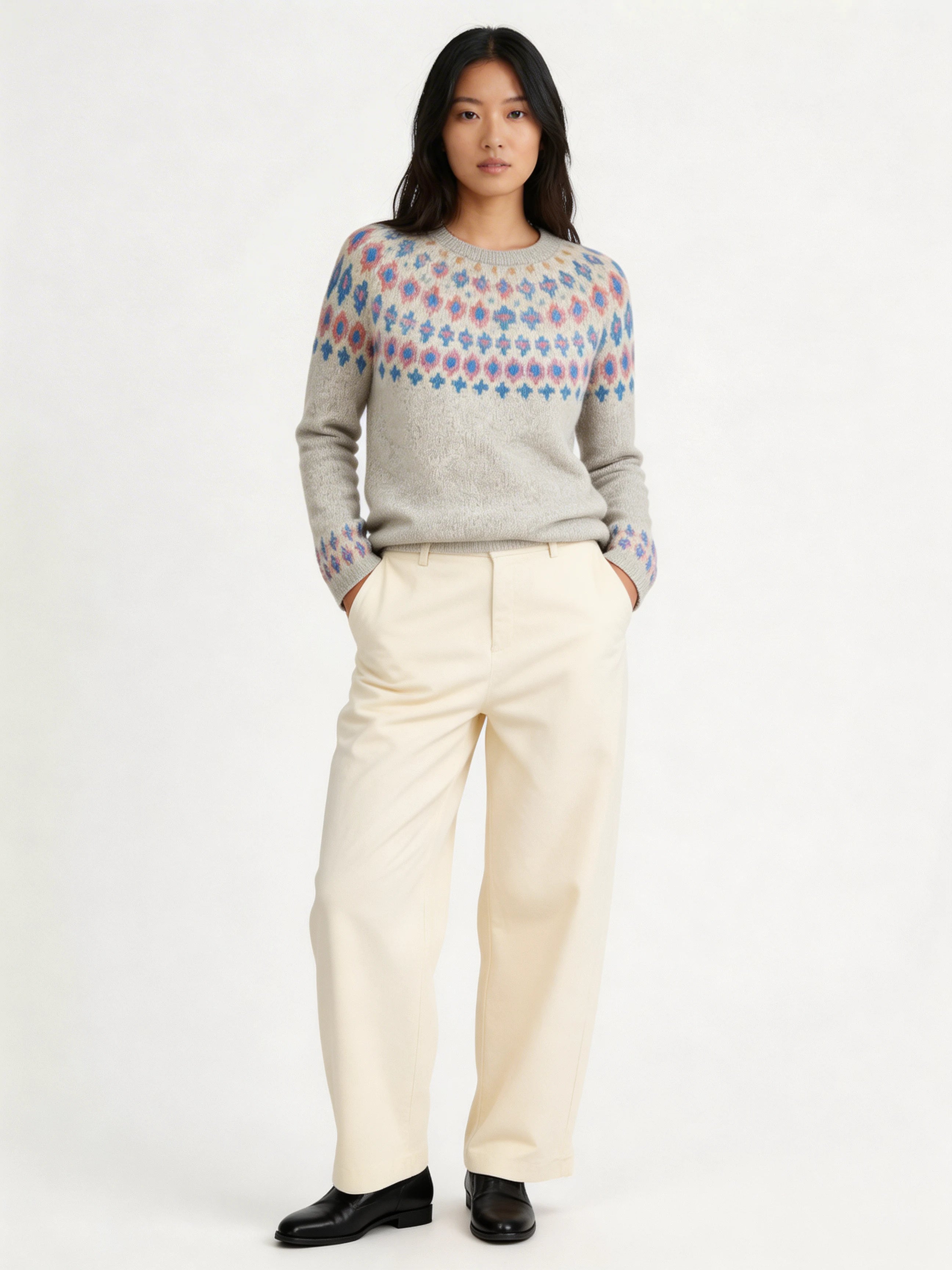 Women’s Printed Wool-Like Sweater – Relaxed Seasonal Pullover
