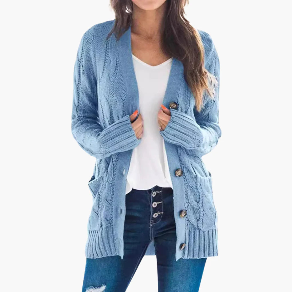 Women’s Cable Knit Button Cardigan with Pockets