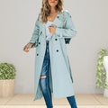 Women’s Double Breasted Mid-Season Trench Coat with Turn-Down Collar