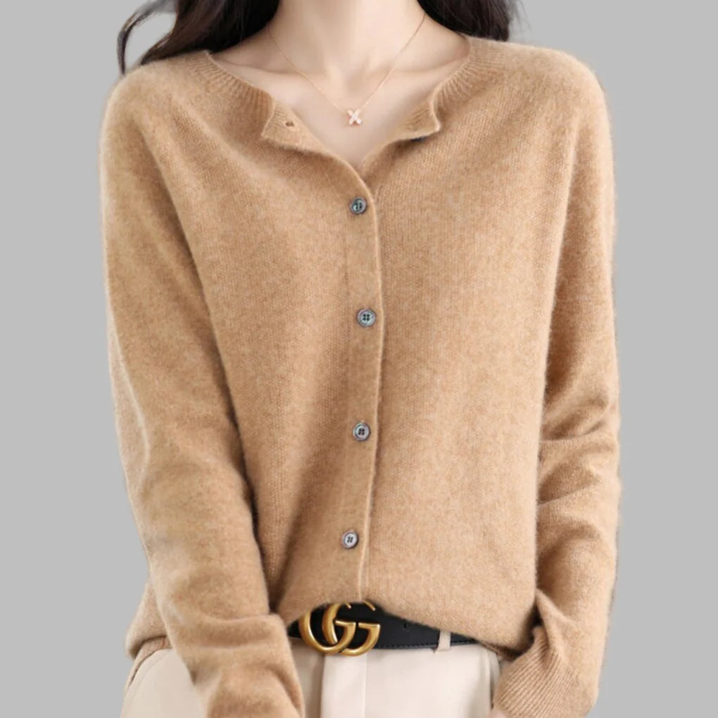 Women’s O-Neck Knit Cardigan – Lightweight Warm Layer