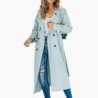 Women’s Button Placket Trench Coat with Adjustable Cuffs