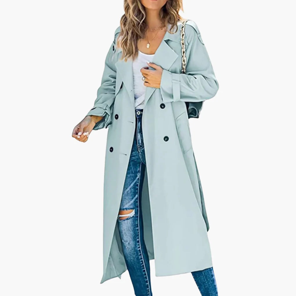 Women’s Button Placket Trench Coat with Adjustable Cuffs