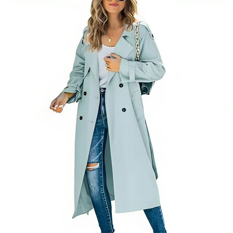 Women’s Cotton Blend Belted Trench Coat with Lapel Collar and Tailored Fit