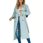 Women’s Cotton Blend Belted Trench Coat with Lapel Collar and Tailored Fit
