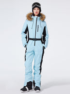 Les Odettes women's Arctic Queen slim fit windproof one-piece ski suit, shown in main-04.jpg, featuring a sleek, insulated winter ski outfit.