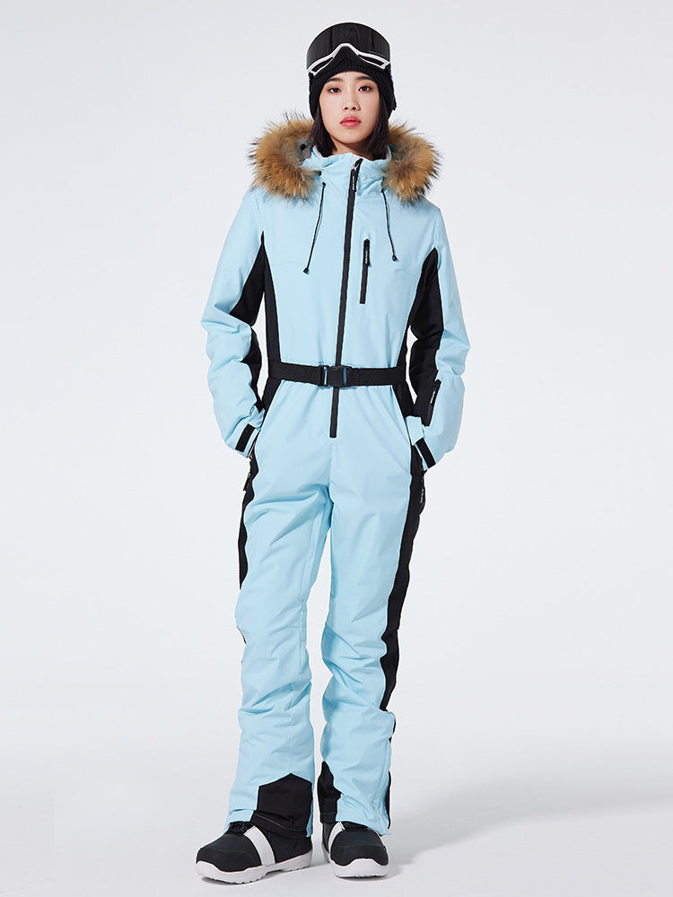 Les Odettes women's Arctic Queen slim fit windproof one-piece ski suit, shown in main-04.jpg, featuring a sleek, insulated winter ski outfit.