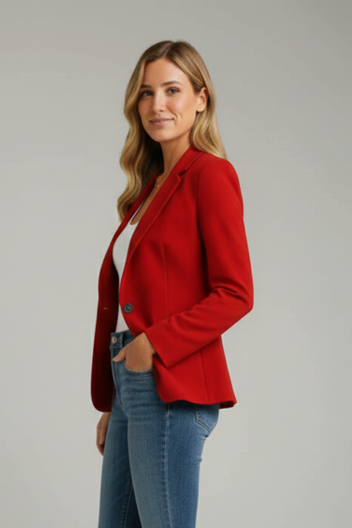 Marisol women's long sleeve blazer with notched lapel, tailored fit, and classic style by Les Odettes.