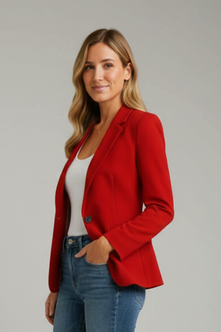 Marisol women's blazer by Les Odettes featuring a notched lapel and long sleeves, shown in a tailored fit and classic style.