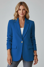 Marisol women's blazer by Les Odettes featuring a notched lapel, long sleeves, tailored fit, in a classic, versatile style.