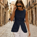Women's Linen Sleeveless Gilet with Buttons