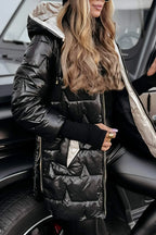 Raven™ stylish winter coat by Les Odettes featuring a warm, modern design with a high collar and quilted fabric for cold weather.