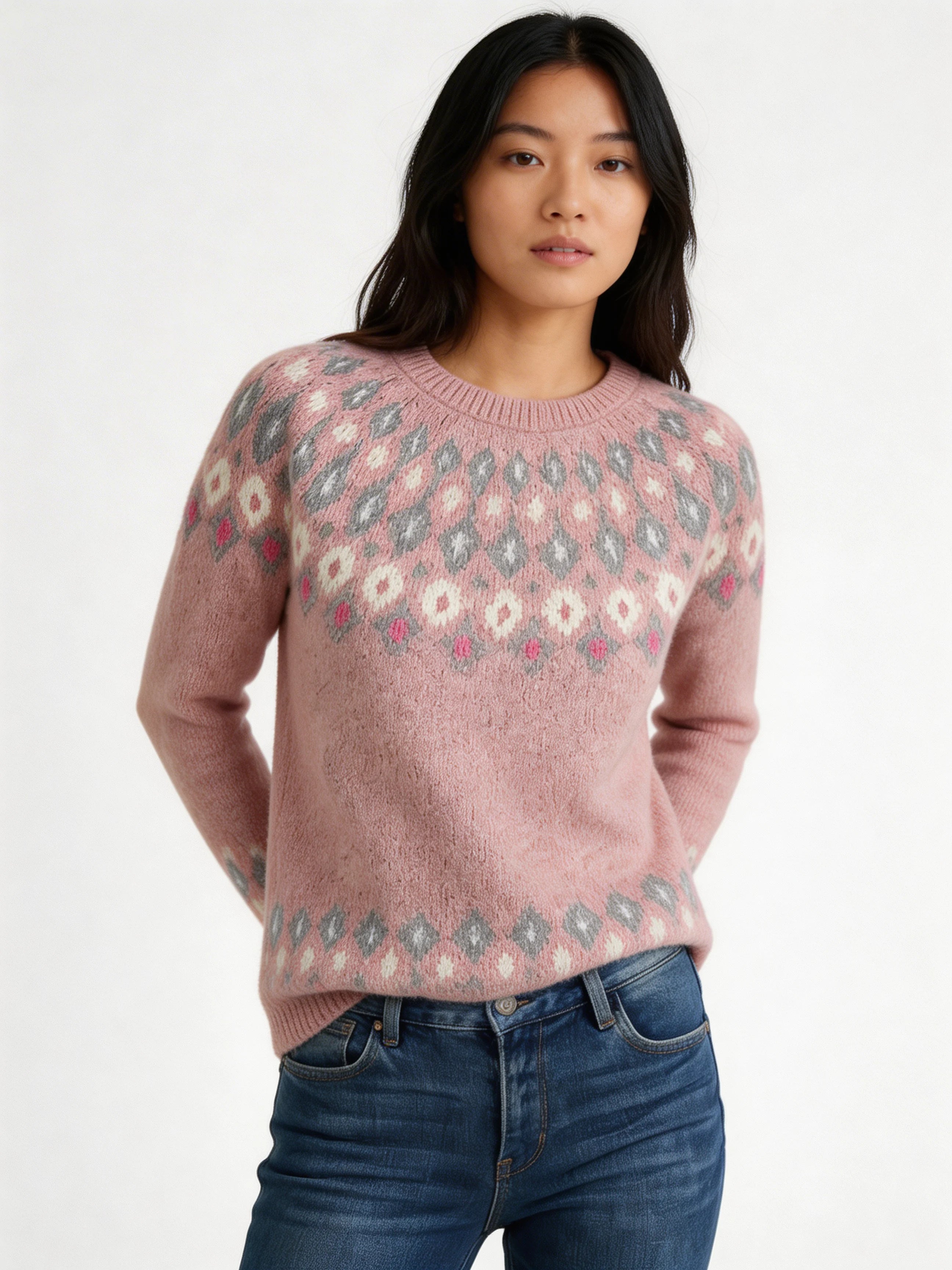 Women’s Printed Wool-Like Sweater – Relaxed Seasonal Pullover