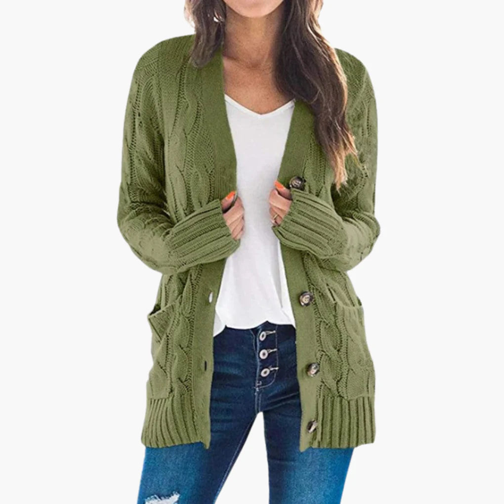 Women’s Cable Knit Button Cardigan with Pockets