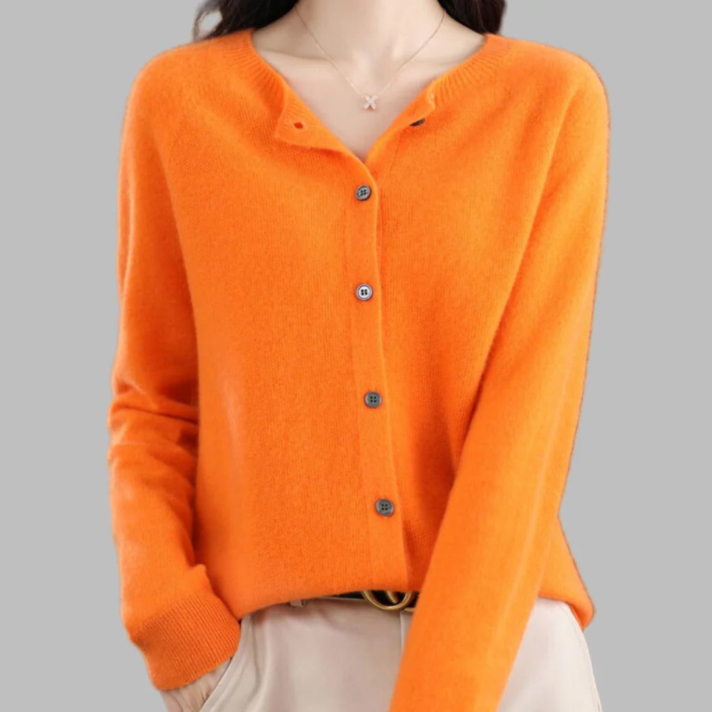 Women’s O-Neck Knit Cardigan – Lightweight Warm Layer