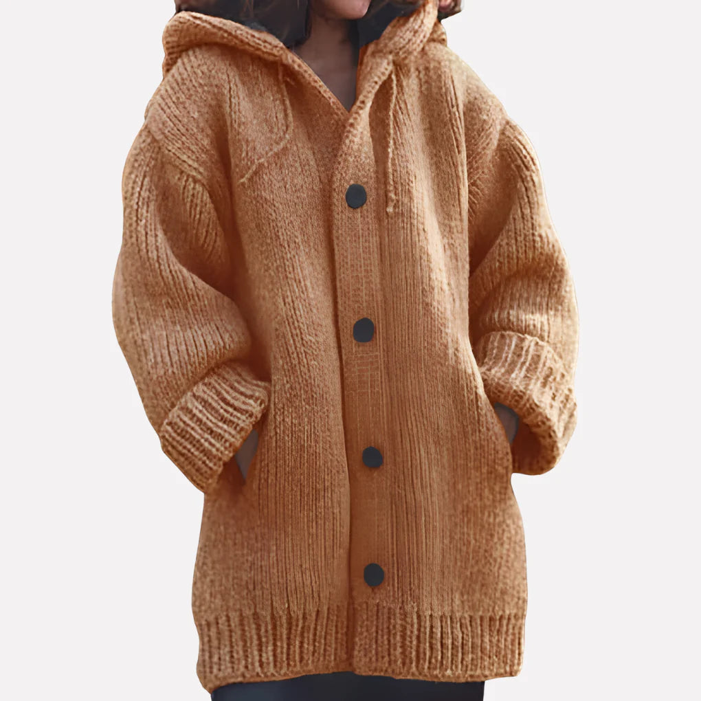 Women’s Long Hooded Open Cardigan – Extended Knit Layer