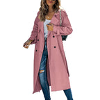Women’s Long Water-Repellent Trench Coat with Classic Button Closure