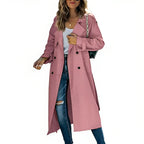 Women’s Cotton Blend Belted Trench Coat with Lapel Collar and Tailored Fit
