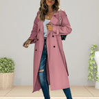 Women’s Double Breasted Mid-Season Trench Coat with Turn-Down Collar