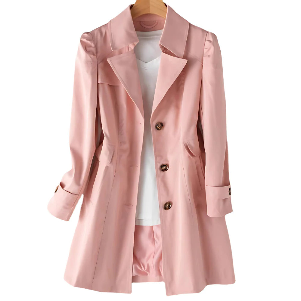 Women’s Water-Resistant Mid-Length Trench Coat with Adjustable Belt