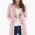 Women’s Cable Knit Button Cardigan with Pockets