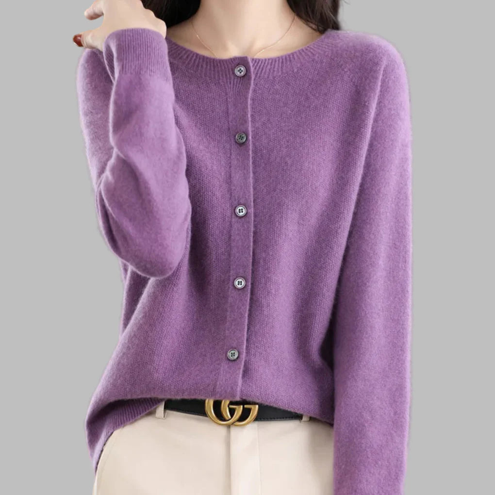 Women’s O-Neck Knit Cardigan – Lightweight Warm Layer