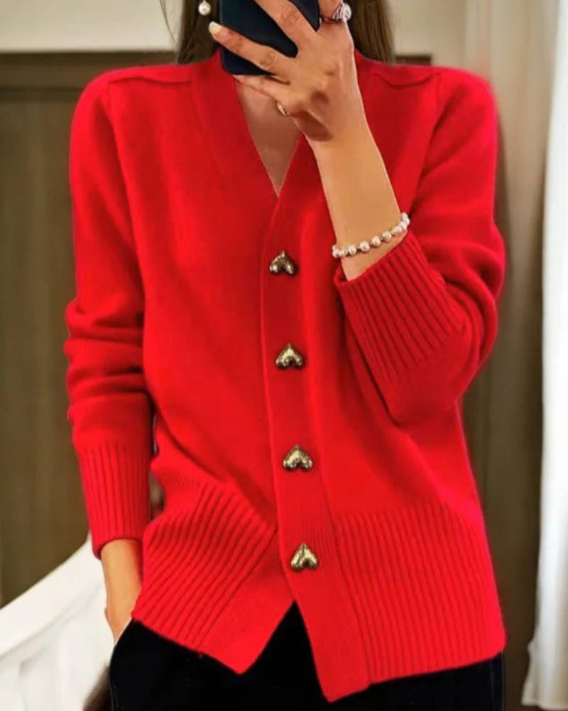 Women’s Heart Button Cardigan – Soft Relaxed Knit Layer