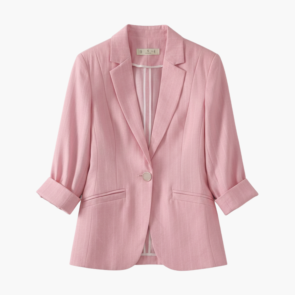 Rosamund women's pink 3/4 sleeve blazer by Les Odettes, tailored fit with classic lapel and stylish design.