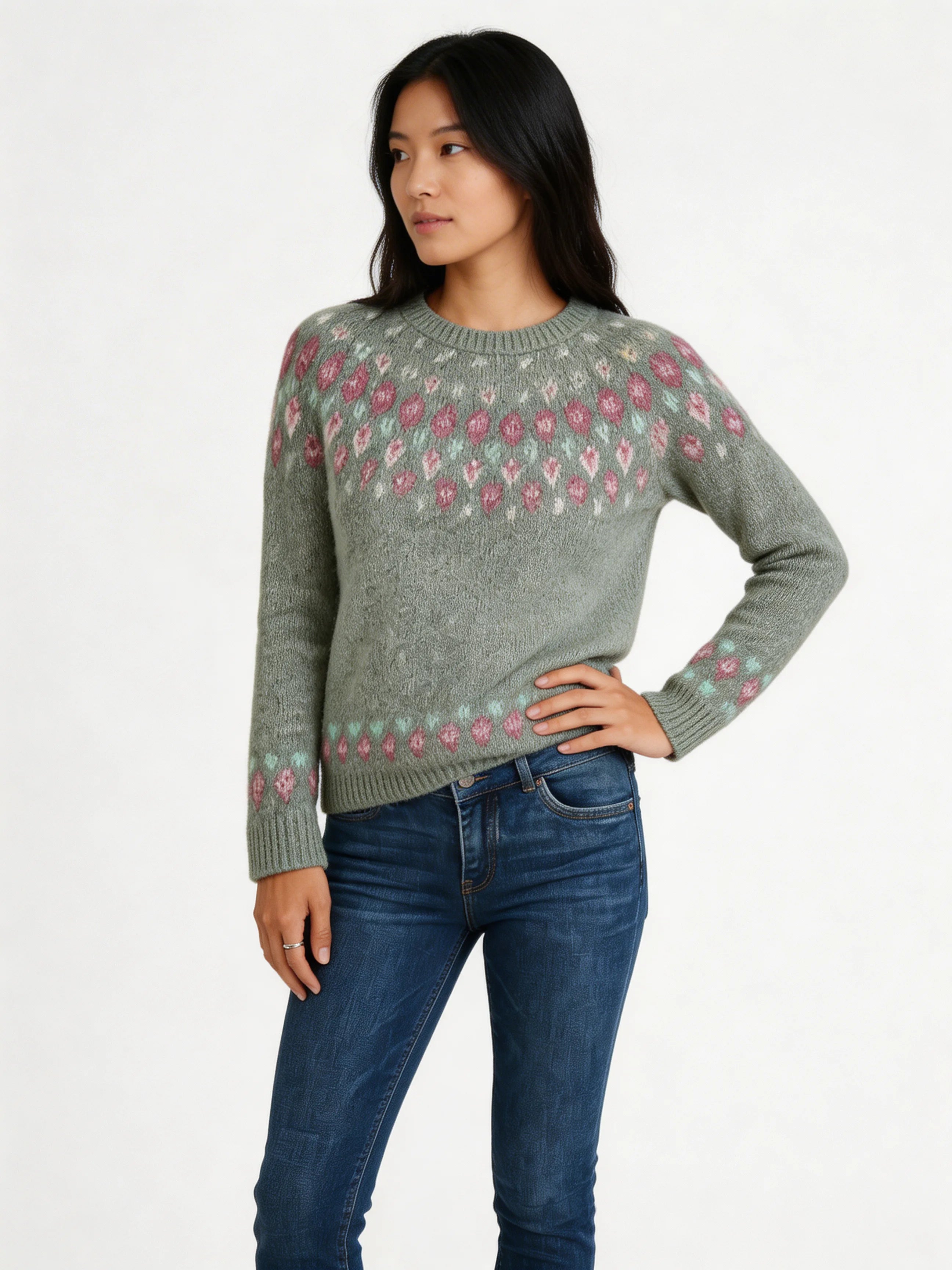 Women’s Printed Wool-Like Sweater – Relaxed Seasonal Pullover