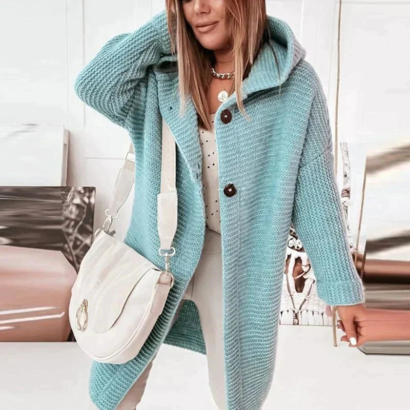 Women’s Hooded Longline Knit Cardigan – Cozy Layered Fit