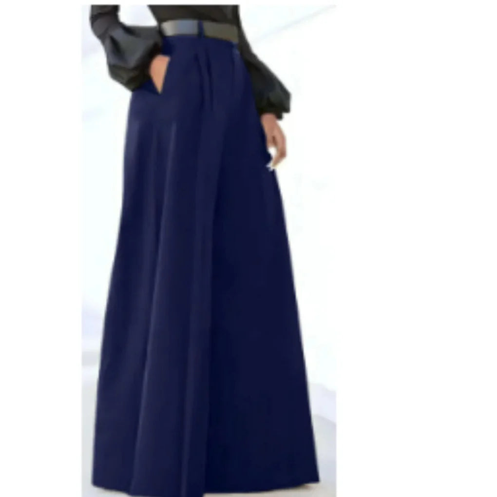 Women’s High Waist Wide-Leg Trousers in Solid Color with Flowing Fit