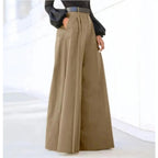 Women’s High Waist Wide-Leg Trousers in Solid Color with Flowing Fit