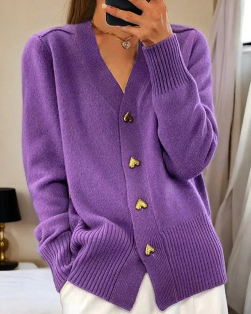 Women’s Heart Button Cardigan – Soft Relaxed Knit Layer
